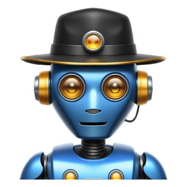 , lo que se refleja en su diseño robótico, ojos amarillos brillantes que emiten luz, y la presencia de alas y una cola con una jeringa de veneno Viste un abrigo oscuro con cuello de piel y un sombrero de capitan sticker