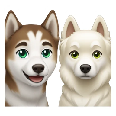 White Woman hair brown and bleus eyes and golden Husky With green eyes sticker