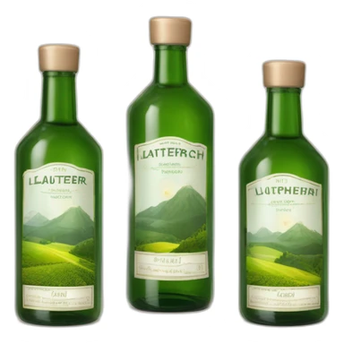 grüner schnaps in länglicher flasche mit einem bergdorf auf dem etikett und dem namen "lauterbacher tropfen" sticker