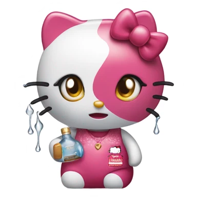 Hello kitty crying with tears holding Hennessy😭  sticker