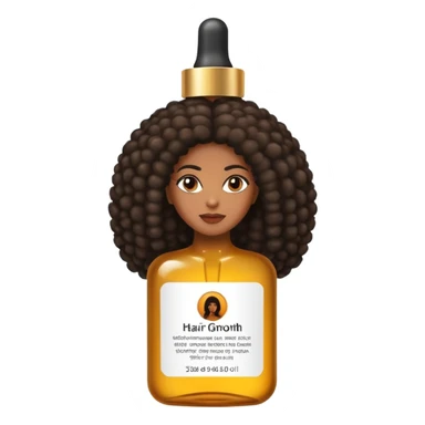 Serum Bottle of hair growth oil. Label has black woman with long afro hair. sticker