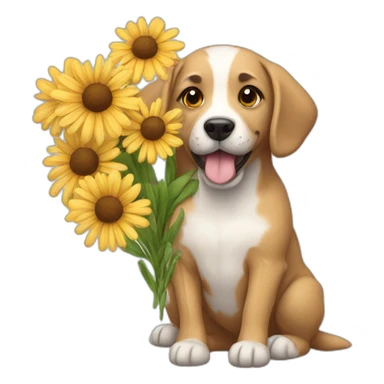 dog with flowers sticker
