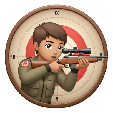 A focused shooter aiming a rifle at a target, standing in a shooting range with perfect posture. The target is in clear view, and the atmosphere is intense and precise, emphasizing concentration, accuracy, and discipline in the sport of shooting. sticker