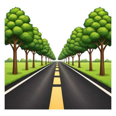 A long horizontal road (without lines) with trees and bushes on the sides and behind sticker