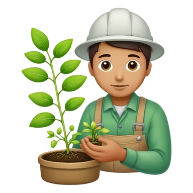 A gardener tending a tiny sprout with circuit-like leaves sticker
