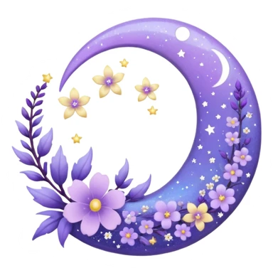 Beautiful poetic ethereal romantic aesthetic sparkly glittery shiny pretty floating pastel lilac lavender Violet crescent-moon and flowers and leaves and feathers and sparkles and stars aesthetic deco sticker