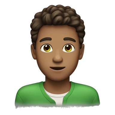 a guy with almond skin and dark brown hair and green eyes holding a heart sticker