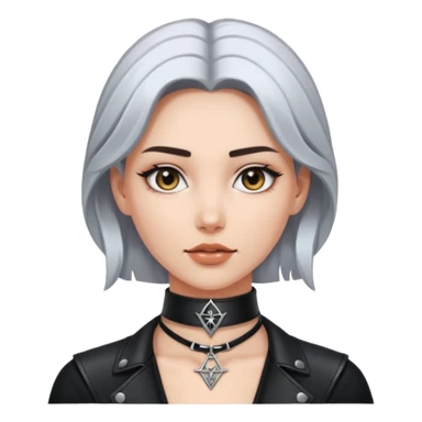 Leather choker with sigil around woman’s neck, pulse visible, dominance tone sticker