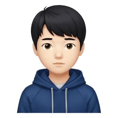 흑발에 앞머리를 덮은 잘생긴 14세 한국소년/ 옷 색깔은 남색 후드티 sticker