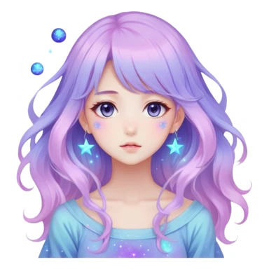 Beautiful gorgeous anime lady with beautiful nebula hair, fashion aesthetic, ethereal, fairycore, pastelcore  sticker