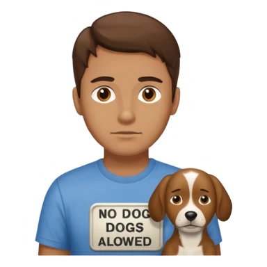 Man with brown hair wearing NO dogs allowed shirt sticker
