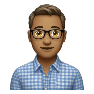 Young professional male wth short hair, glasses, and wearing a small check gingham dress shirt sticker