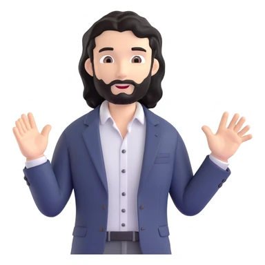 Business strategist man with black wavy hair, stubble, chiseled face, wearing blazer and button-up shirt, standing in front of whiteboard teaching, confident engaging expression sticker