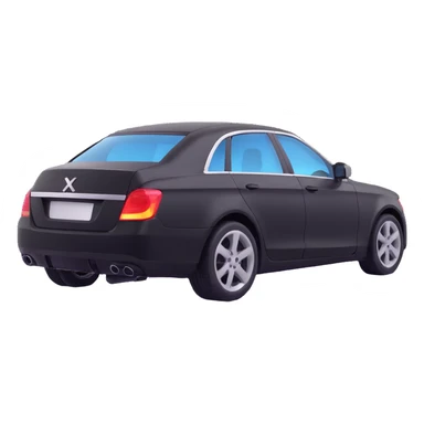 black luxury car with a visible dent, hammer and rod forming an X on the rear right corner, reflection lamp above rear illuminating damaged area, elegant and modern sticker