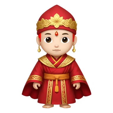 A small chibi-style monk character with red ceremonial robe with layered fabric and decorative gold-like patterns and an ornate red monk hat shaped like lotus petals.

 sticker