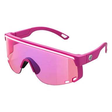 sporty pink shield visor sunglasses with thick frame and integrated LED light strip, tech-enhanced chunky design, massive build, one-piece lens with smart tint sticker