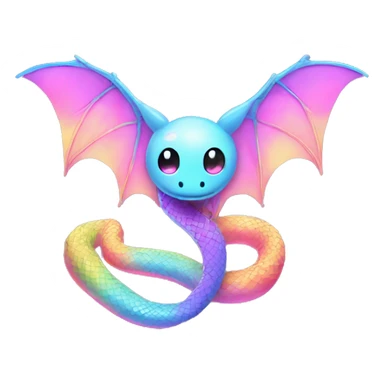 Kawaii rainbow pastel bedazzled snake with neon bat wings  sticker