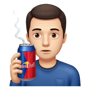 Sleep deprived guy with redbull sticker