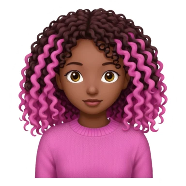 Uma menina negra da pele clara magra definida com roupa de malha rosa com cabelo cacheados  castanho escuro grandão até a bunda sem muito volume no cabelo sticker