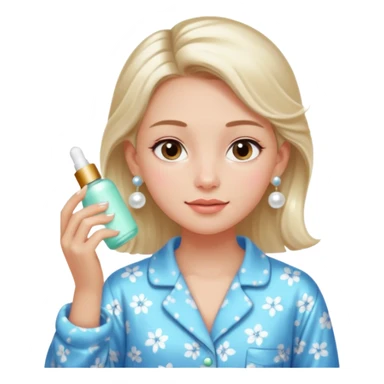 Clean girl aesthetic emoticons, apply skincare products, pearl earrings, glowing skin, pajamas, soft lighting sticker