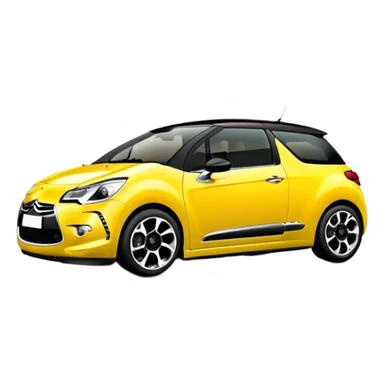 Yellow car Citroen DS3 with black roof like from car catalog  front left side mirror of the car is made from chrome sticker