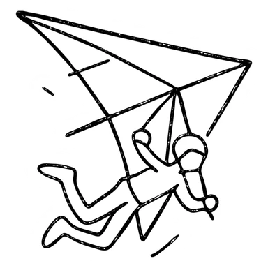 hand-drawn outlined icon of a hang glider and pilot in mid-air stunt sticker