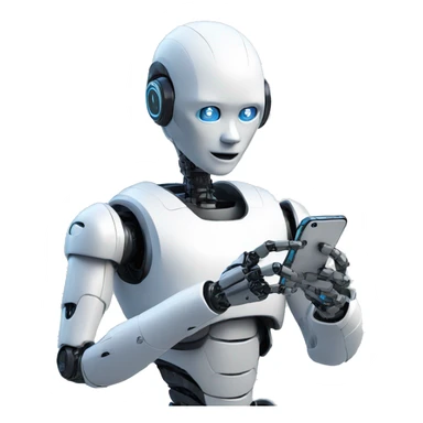 a humanoid robot looking at his iphone sticker