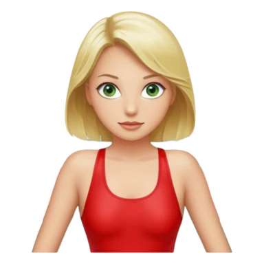 Blonde Woman, Green eyes,Red onepiece, Background Indoor pool sticker