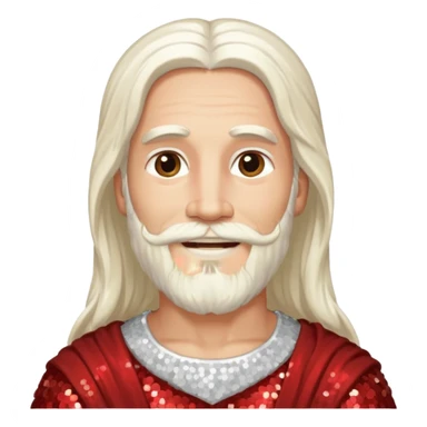 Jesus, Son of God from Gods and Goddesses with long white hair and beard, ivory sequin outfit sticker