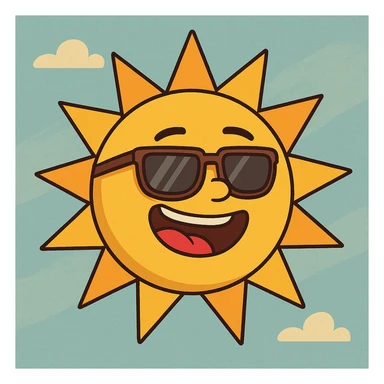 a cheerful sun with sunglasses, flat toon style, vibrant colors, playful and bright sticker