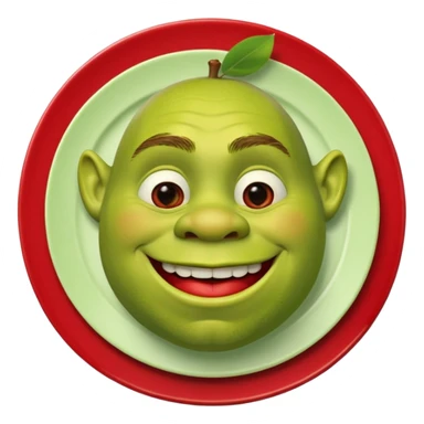 shrek on a plate with an apple inside his mouth sticker