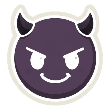 devil emoji in chibi style with gothic palette black and purple, tiny horns, cute but mischievous expression sticker