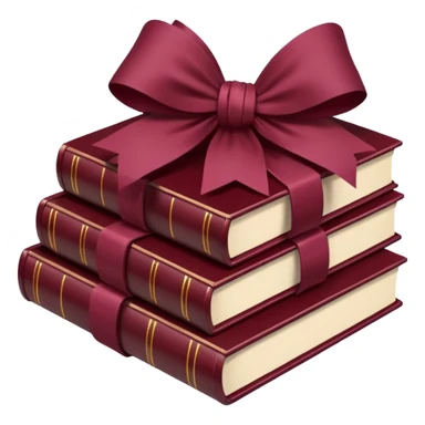 burgundy books stacked up and tied together by a burgundy bow sticker