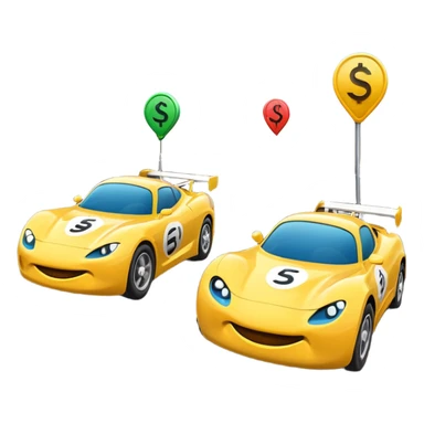 Two emoji-style cars racing toward a finish line labeled “$20K”, one labeled “$500/mo” and the other “$1000/mo”, energetic motion and speed lines sticker