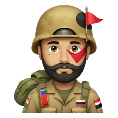 A very tired and sad, swarthy Iraqi soldier with a beard, an Iraqi flag on his helmet, a sad expression and bags under his eyes sticker