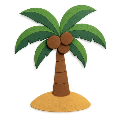 palm tree with coconuts and a sandy base, colorful, paper-craft style sticker