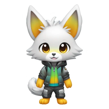 shiny, colorful, gradient, Kemono-style, Chibi, Anthro-Fur-Sona-Fakémon, techwear, Full Body sticker