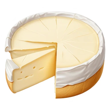cinematic-realistic-brie-cheese-emoji,-featuring-soft-ripened-cheese-with-a-delicate white rind-rendered-with-lifelike-detail-and-inviting,-natural-lighting sticker