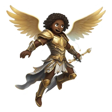 angels and demons in a lively fight mid flight with swords and armor and lightning sticker