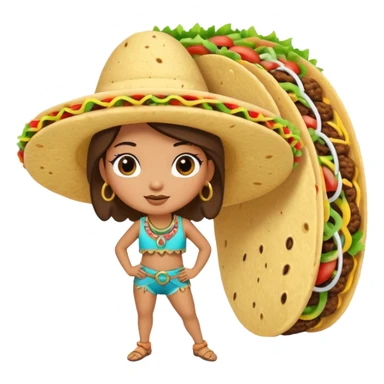 a taco with hoop earrings, long lashes, and a hand on its hip sticker