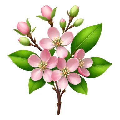 luxuriant bouquet light pink Apple blossom, luxuriant, stem, leaf, bud sticker