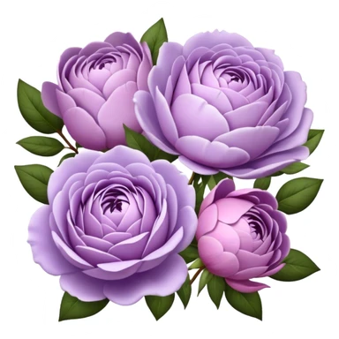 "Elegant lilac roses and peonies, detailed petals in soft purple hues."
 sticker