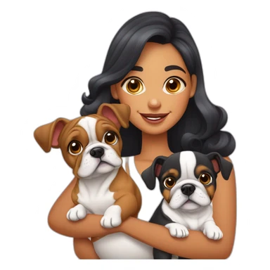 família de um bulldog francés e um pinscher um pai careca uma mae com cabelo ondulado uma menina com cracois uma bebe com caracóis e um menino com cabelo curto ondulado sticker