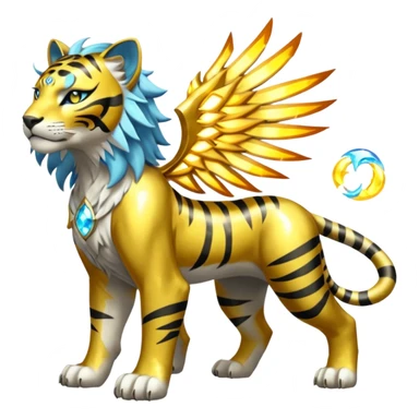 Solarpunk solar aesthetic shiny glowing divine lighting glimmering shimmering Amaura-Solgaleo-Tigress-Luxray-Trico-fusion (full body) sticker