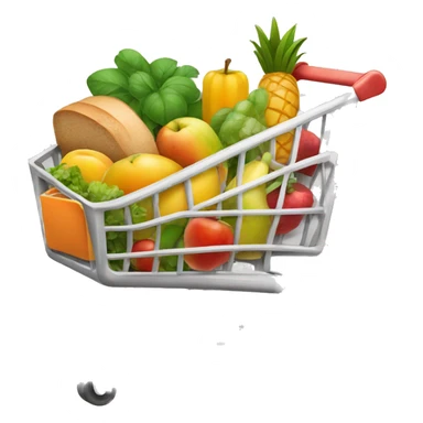 Grocery cart with fruit, vegetables, bread and milk sticker