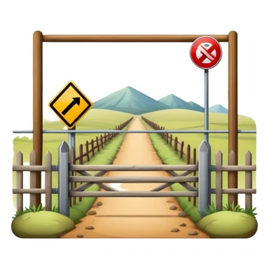 A marked border separating two lands, with a fence, checkpoint, or warning signs indicating the boundary between territories sticker