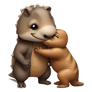 An muscular armadillo and lean otter kiss sticker