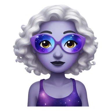 white-skinned mystical woman with white skin with sparkling galaxy hair with moon and stars in purple and blue shades sticker