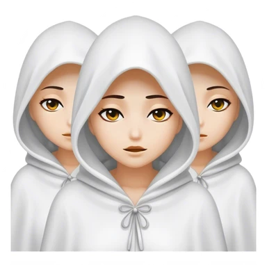 3 mysterious women in white hooded cloaks that cover their eyes sticker