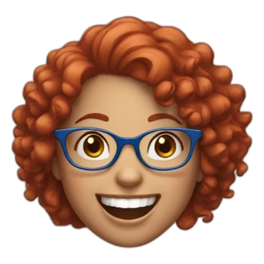 a girl with red curly hair and blue glasses laughing out loud sticker